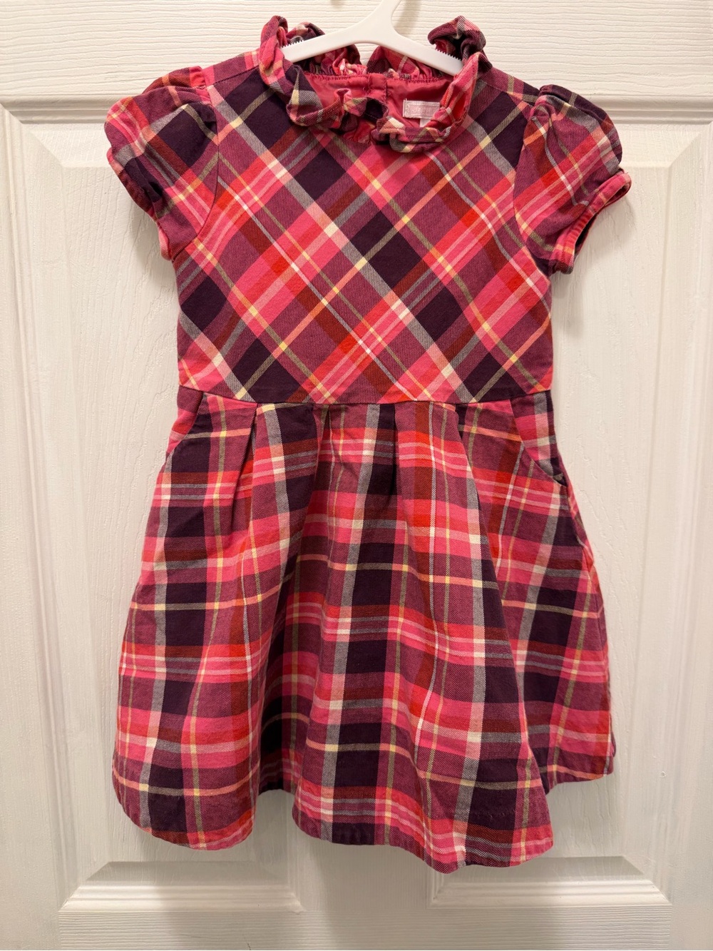 Janie and Jack Pink, Purple and Red Plaid Ruffle-Neck Dress